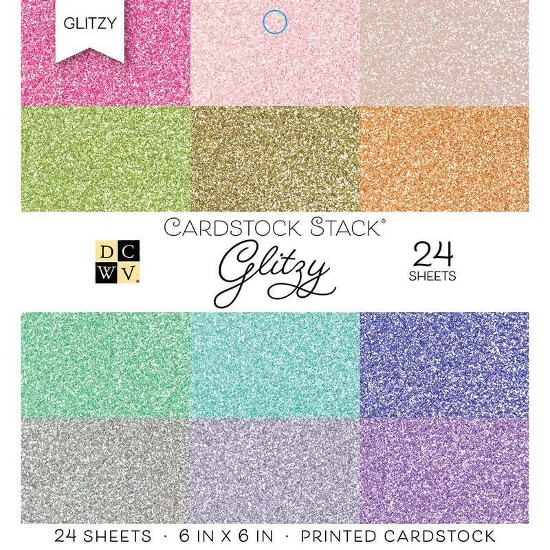 Glitter Cardstock Paper 6x6 inches - Sparkly Craft Paper for Card Making, Scrapbooks, Art Projects - 24 Single Sided Sheets, 12 Glitzy Colors